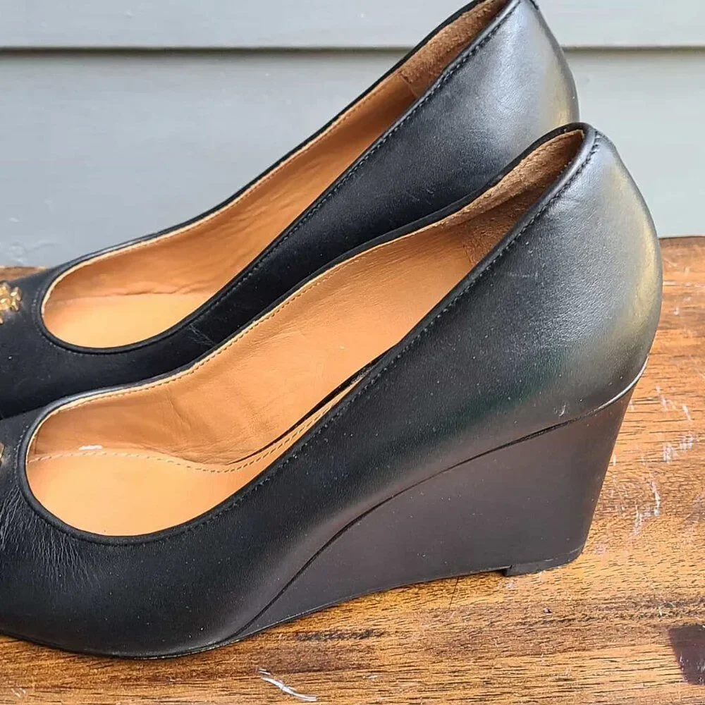 Tory Burch Everly Cap Toe Wedge Black Pumps Size 7